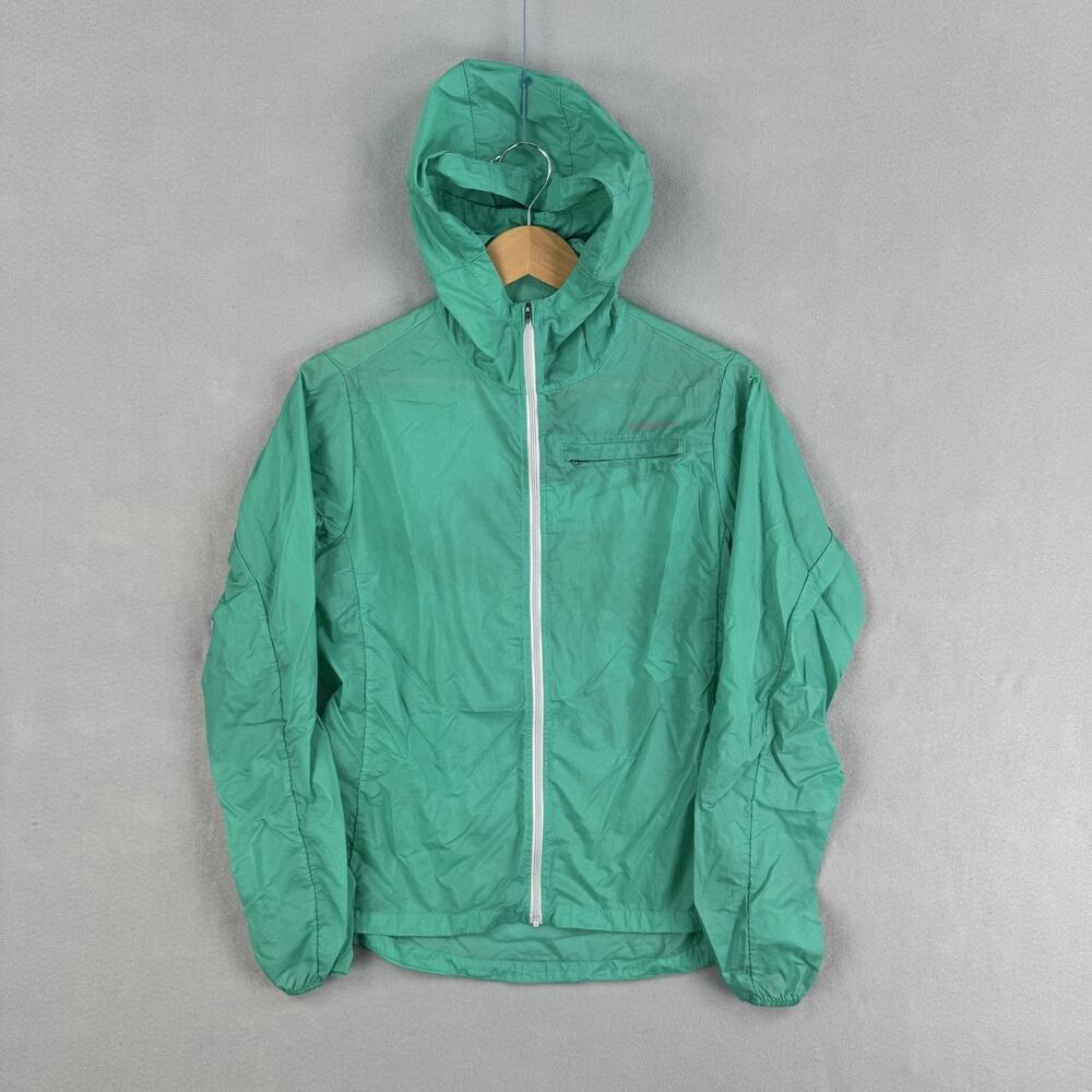 Patagonia Houdini Jacket Womens Medium Green Hooded Full Zip Windbreaker Run
